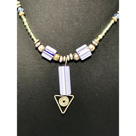 Handmade Jewelry - Handmade Necklace Furnace Cane Beads Gold & Silver Tone Metal Seed Beads Crystal